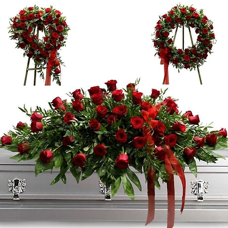 Red Rose Allure 3 piece set Funeral Arrangements