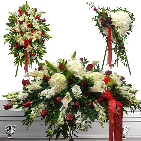 Red & White Splendor 3 Piece Set Funeral Arrangements