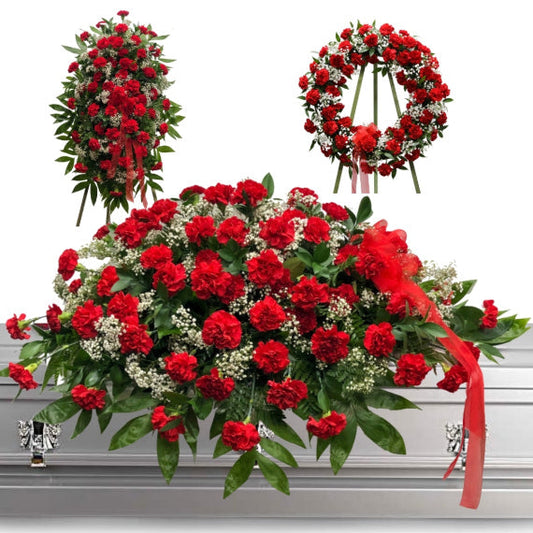 Red Carnations 3 Piece Set Funeral Arrangements