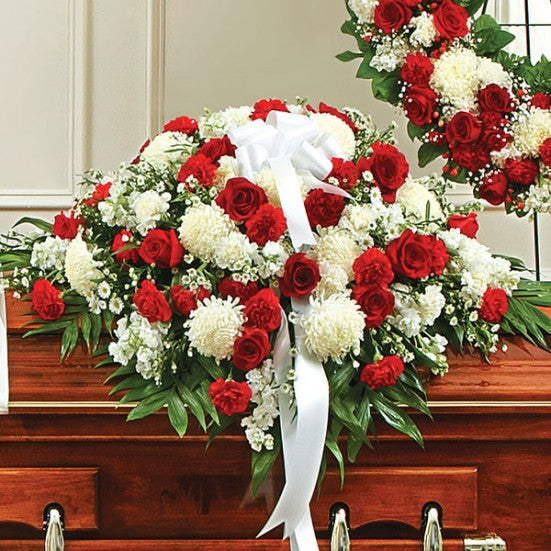 Red Radiance Red & White Casket Cover Spray – Bloom Funeral & Sympathy ...