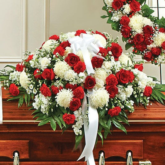 Red Radiance Red & White Casket Cover Spray