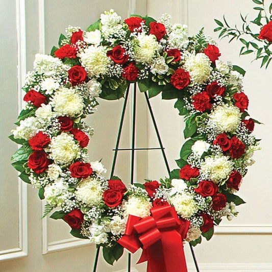 Red Radiance Open Wreath Standing Easel Spray